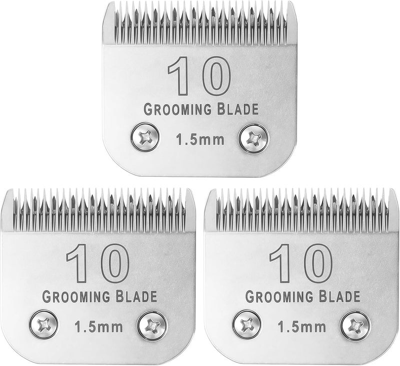 OEMIRY 3 Pcs Size 10# Detachable Dog Grooming Blades, Compatible with Andis, Oster A5, Wahl KM10 Series Clippers, Cut Length 1.5mm, Silver (10# 1.5mm, 3 Packs) - Image 1